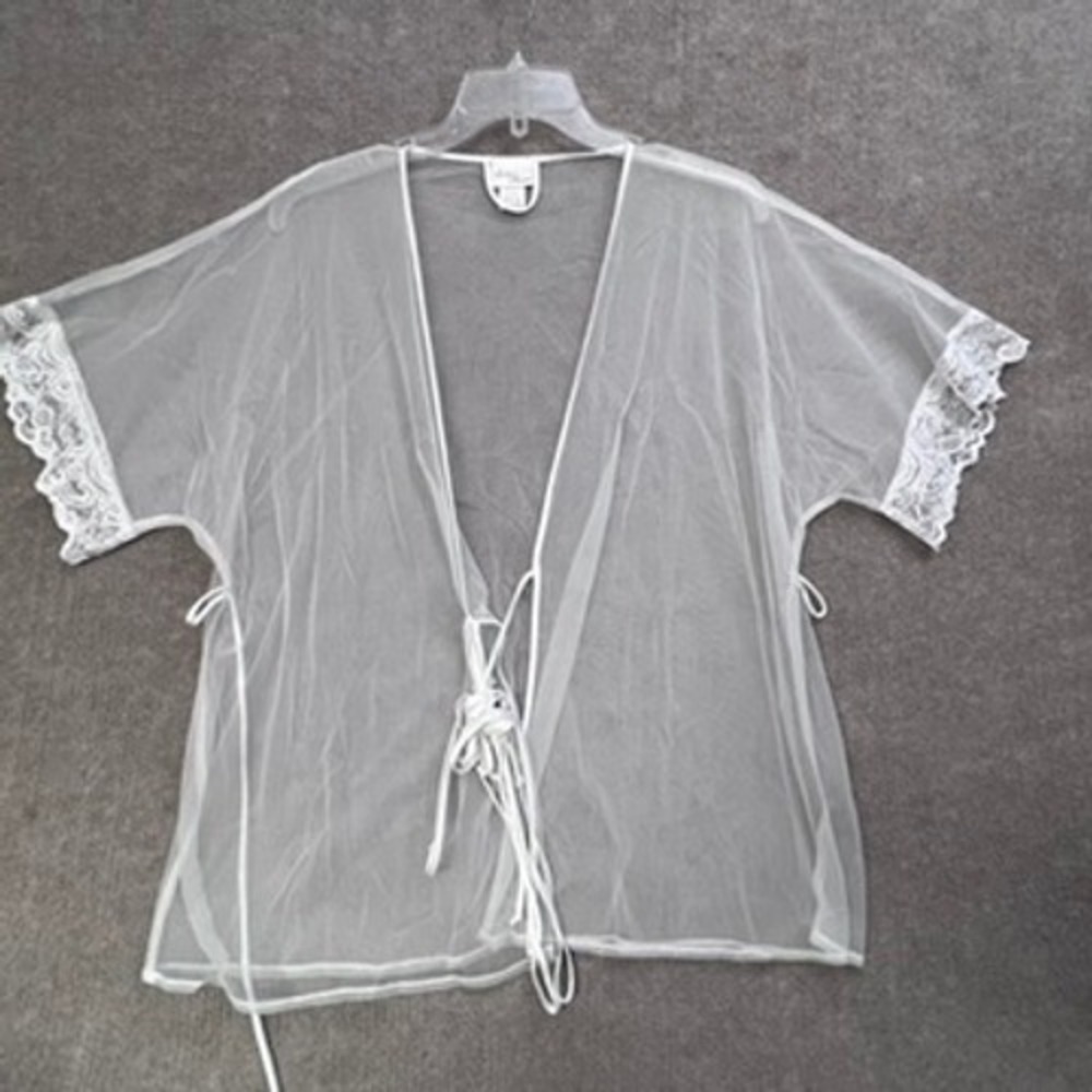 Intimo Amore Sears White Lace Trim Sheer Tie‎ Front Robe Lingerie Medium